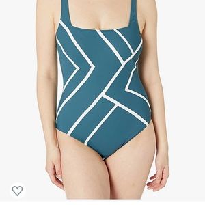 Gottex Piped Shaped Square Neck One Piece Swimsuit